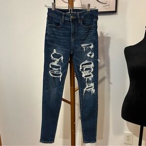 American Eagle Outfitters Dark Wash Distressed High Rise Jeggings Size 2R